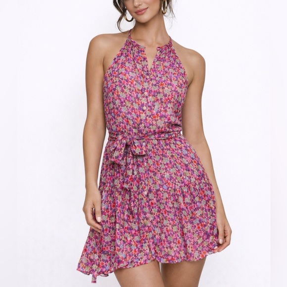 Zara Dresses & Skirts - ZARA Floral Tie Waist Mini Dress Pink Multicolor Romantic